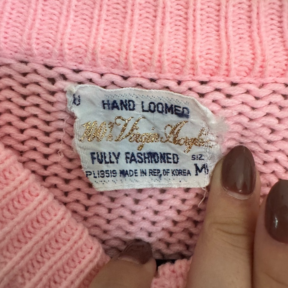 Vintage Blush Cable Knit Cardigan Hand Loomed Fully Fashioned Size M Coquettw - Picture 3 of 5
